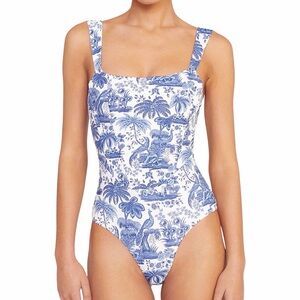 NWT STAUD Adelaide Blue Toile One-Piece Swimsuit